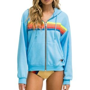 Aviator Nation 5-stripe Hoodie - Ocean//Neon Rainbow - RARE COMBO